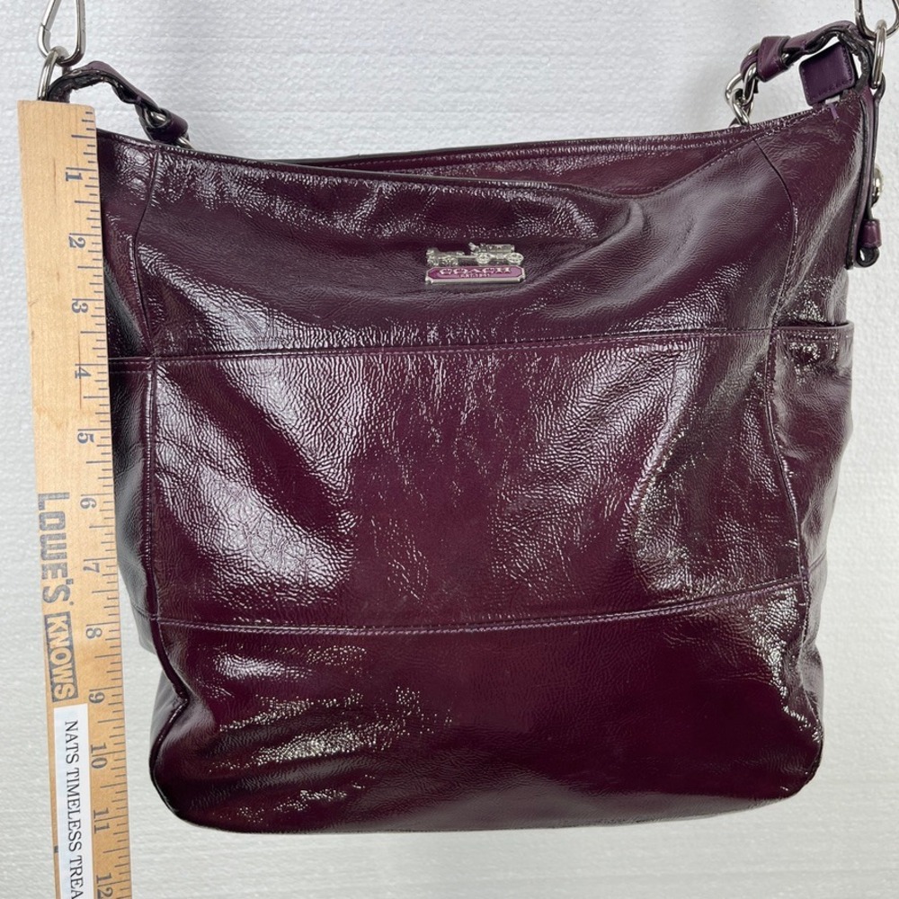 Coach‎ Burgundy Patent Leather Chain Hobo Convertible Shoulder Crossbody Bag - Picture 15 of 16